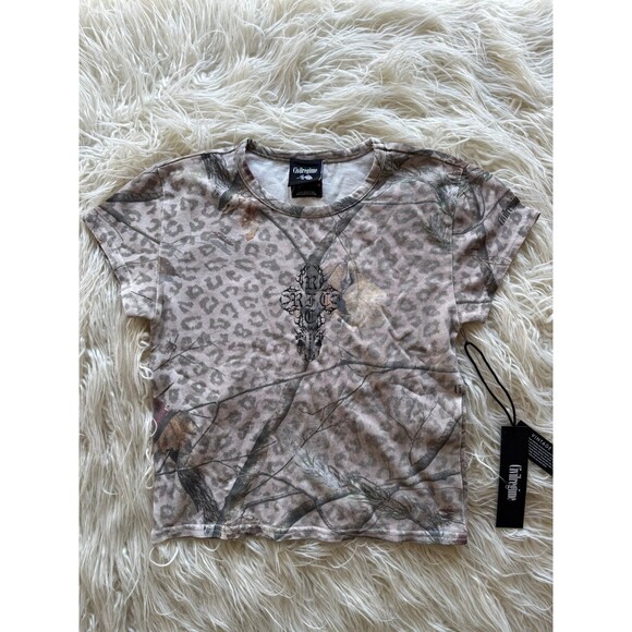 Civil Regime Concrete Sin Energy Baby Tee Sun Wash Leopard Camo Size Large - Picture 4 of 12